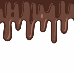 Chocolate drip background, choco melting corner, hot cocoa flow, sweet dessert vector, milk drop illustration, brown liquid wave, melting chocolate cartoon,