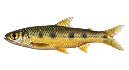 Isolated yellow shiner fish with black spots swimming in a natural position still life