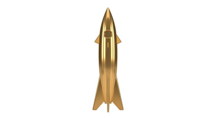 Isolated Retro space rocket, shiny metal object, golden color, antique toy, decorative item
