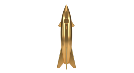 Isolated Retro space rocket, shiny metal object, golden color, antique toy, decorative item