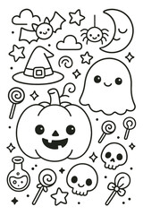 Fototapeta premium A fun collection of cute cartoon helloween and funny character icons