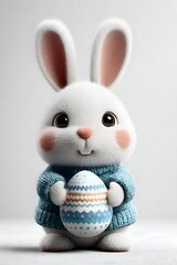 Obraz premium 3D cartoon rabbit painting Easter egg isolated on white background