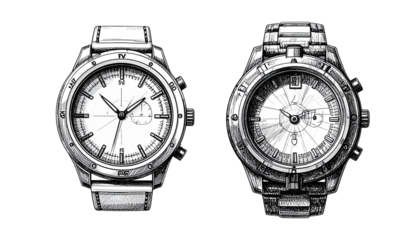 Tech Accessory Collection: Compass Digital Watch Designs Isolated on Transparent Background (2)