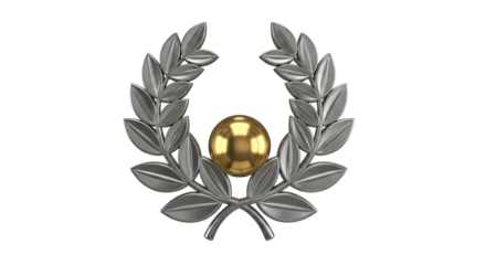 Silver laurel wreath encircling a golden sphere, centered on a white background, creating a symbol of achievement or honor.