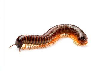 Close-up of a millipede-like creature with brown and orange stripes