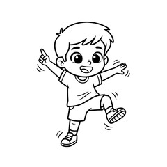 Boy jumping playing one leg outline illustration