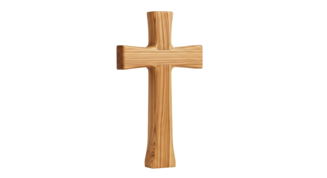 Isolated wooden Christian cross, rustic, religious symbol, spiritual, faith-based, woodgrain