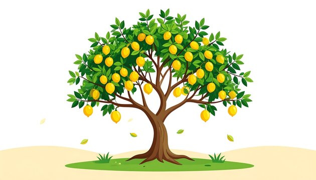 Cartoon lemon tree with fruit and leaves