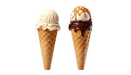 Ice Cream Cone Single and Double Scoop Duo Collection Isolated on Transparent Background