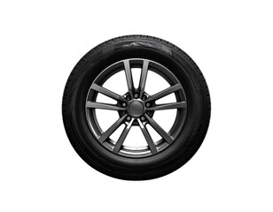Obraz premium High-Performance Sports Car Tire with Alloy Rim, Front View, Isolated on White Background (2)