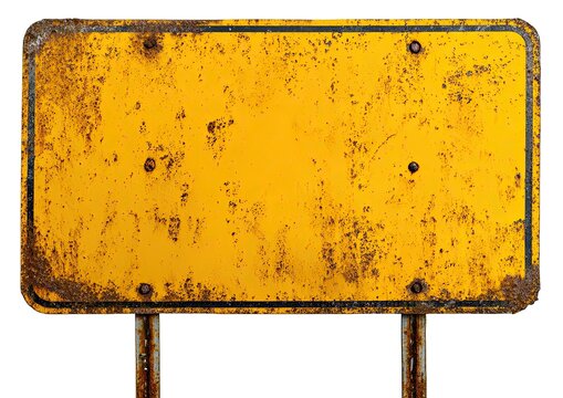 Rusty yellow road sign, blank