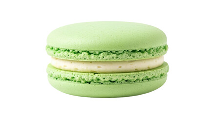 Isolated mint-colored macarons filled with vanilla cream, delicious French confection