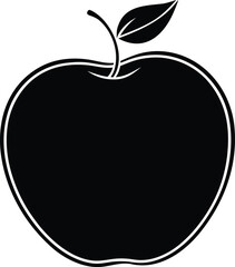 Black apple with a leaf in a minimalist style