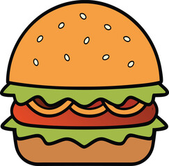 Illustration of a delicious burger with fresh ingredients and sesame seeds