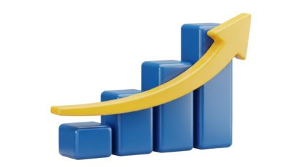Isolated upward trend shown by arrow and chart in 3D illustration, financial growth