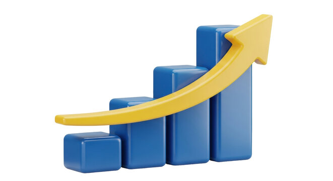 Isolated upward trend shown by arrow and chart in 3D illustration, financial growth