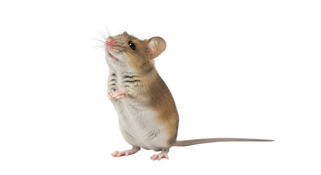 Isolated Wood Mouse Looking Upward Adorable Rodent Standing Upright Cute Animal Small Mammal