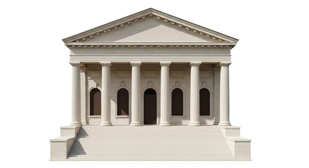 Obraz premium Isolated classical stone building front view featuring columns and multiple stairway steps