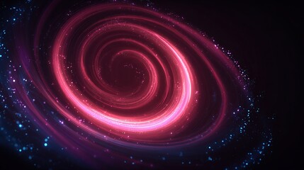 A cosmic swirl of vibrant pink and violet light forms a mesmerizing spiral against a black expanse