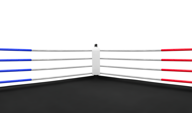 Close up white corner in boxing ring isolated