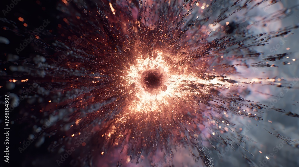 Wall mural cosmic explosion creating light and particles spreading