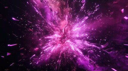 Abstract exploding light particles creating dynamic purple energy background