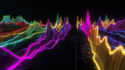 Abstract sound waves visualizing data in vibrant neon