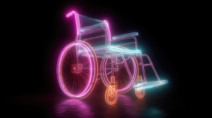 Wheelchair glowing with neon lights achieving accessibility