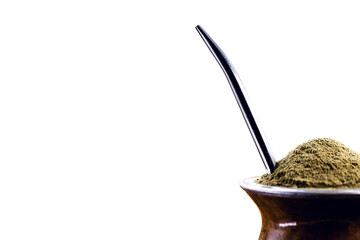 chimarrão gourd, typical drink from brazil, south america, herbs and infusion, chimarrão paraphernalia on white background