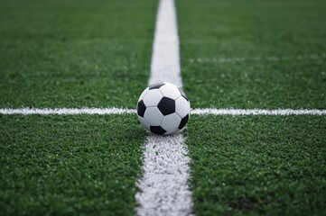"Top View of a Soccer Field with Ball at Center"