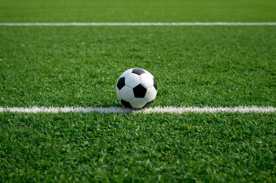 "Top View of a Soccer Field with Ball at Center"