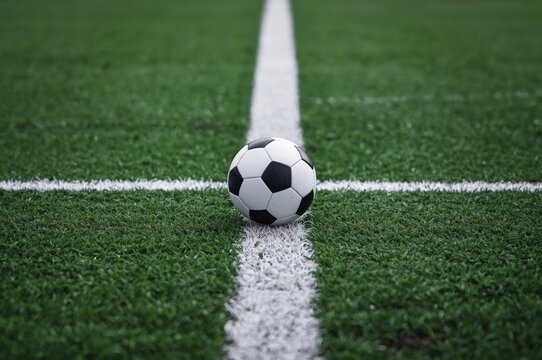 "Top View of a Soccer Field with Ball at Center"