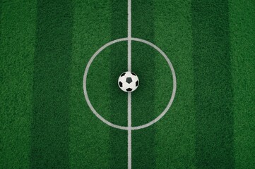 "Professional Football Field from Above with Ball Placement"