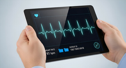 Doctor Holding Tablet Displaying EKG Heart Rate Monitor