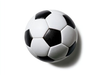 Obraz premium Overhead view of a black and white soccer ball. A perfectly round ball with a stitched, panelled surface