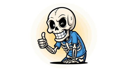 A cartoon skeleton, wearing a hat and bow tie, juggles jack-o'-lanterns against a purple background.