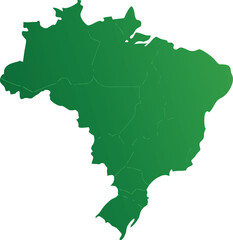Fototapeta premium Green gradient map of Brazil with internal state borders vector illustration country