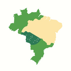 Fototapeta premium Stylized map of Brazil with green and beige regions vector illustration country geography