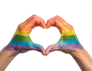 Hands forming a heart shape with rainbow colors isolated on transparent background