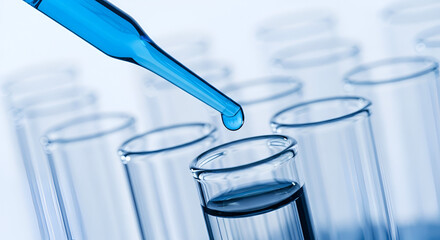 Dropper adding liquid to test tube in laboratory science