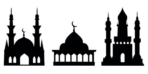 Vector Silhouette Set of Places of Worship Church Mosque and Buddhist Temple