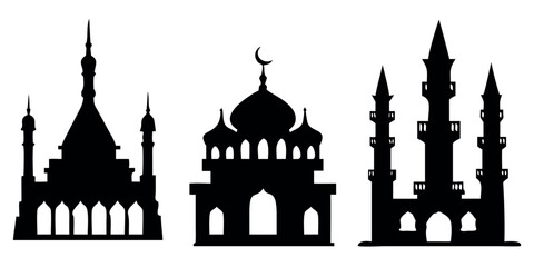 Vector Silhouette Set of Places of Worship Church Mosque and Buddhist Temple