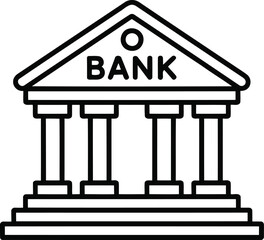 Bank building icon with columns and text finance money