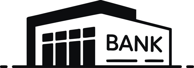 Black and white icon of a bank building finance symbol