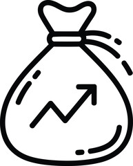 Black outline of a money bag with a growth chart icon