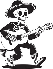 Skeleton guitar player silhouette vector