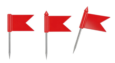 Isolated Realistic Render of Red Location Flags on a Plain Backdrop, Pointing to a Destination