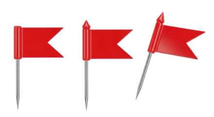 Isolated Realistic Render of Red Location Flags on a Plain Backdrop, Pointing to a Destination