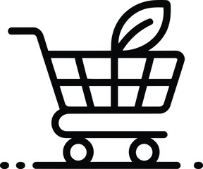 Shopping cart icon with leaf on white background Keywords: shopping cart, trolley, shopping, buy