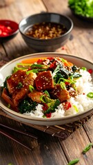 Asian dish with rice and vegetables